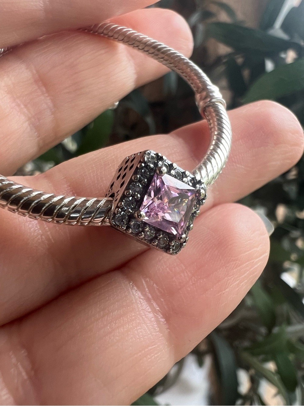 Pink Square CZ Halo Charm